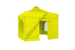 CLK 3x3 Katlanabilir Tente Gazebo Portatif Çadır 30 mm 2 Yan Pencereli 1 Yan Aksesuarsız 1 Yan Kapılı Sarı