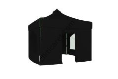CLK 3x3 Katlanabilir Tente Gazebo Portatif Çadır 30 mm 2 Yan Pencereli 1 Yan Aksesuarsız 1 Yan Kapılı Siyah