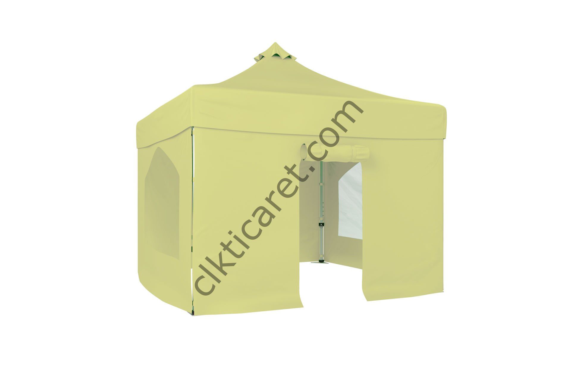 CLK 3x3 Katlanabilir Tente Gazebo Portatif Çadır 30 mm 2 Yan Pencereli 1 Yan Aksesuarsız 1 Yan Kapılı Krem
