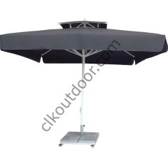 CLK 3,5x3,5 Metre Bacalı Mega Q60 Şemsiye Bahçe Cafe Havuz Otel Restorant Şemsiyeleri Turuncu - Metal Hareketli Ayak 4 Mermerli (70x70cm 120 kg)