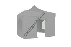 CLK 3x3 Katlanabilir Tente Gazebo Portatif Çadır 30 mm 2 Yan Pencereli 1 Yan Aksesuarsız 1 Yan Kapılı Açık Gri