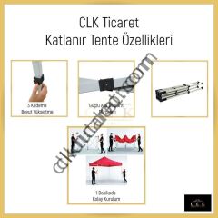 CLK 4x8 40 mm Katlanabilir Tente Gazebo Çadır Gazebo Çadır 2 Yan Pencereli 1 Yan Aksesuarsız 1 Yan Kapı ve Pencereli