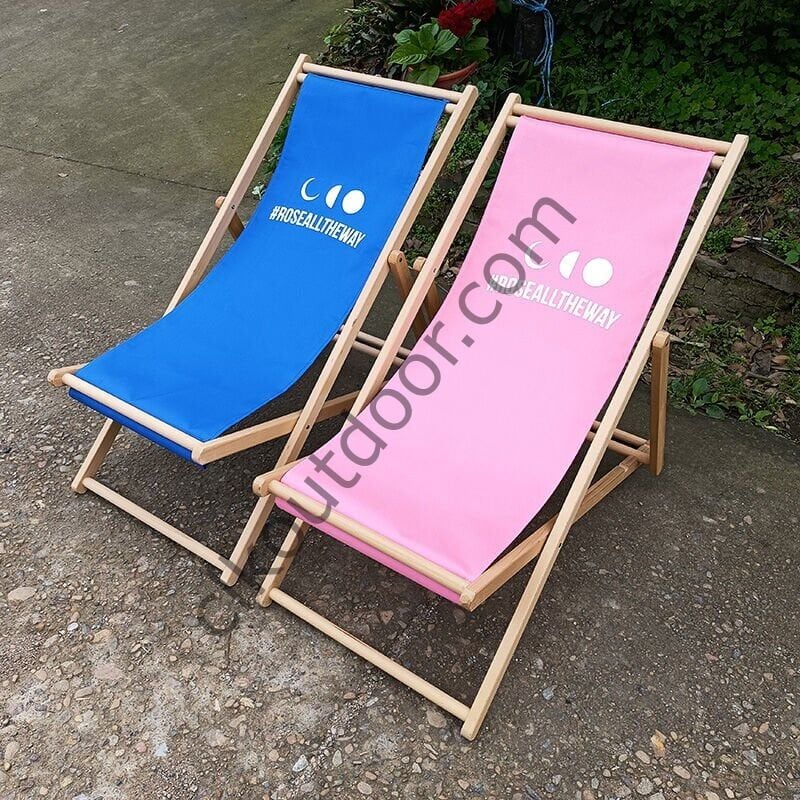 CLK Outdoor Logo Marka Baskılı Katlanır Ahşap Şezlong