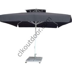 CLK 3,5x3,5 Metre Bacalı Mega Q60 Şemsiye Bahçe Cafe Havuz Otel Restorant Şemsiyeleri Siyah - Metal Hareketli Ayak 4 Mermerli (70x70cm 120 kg)