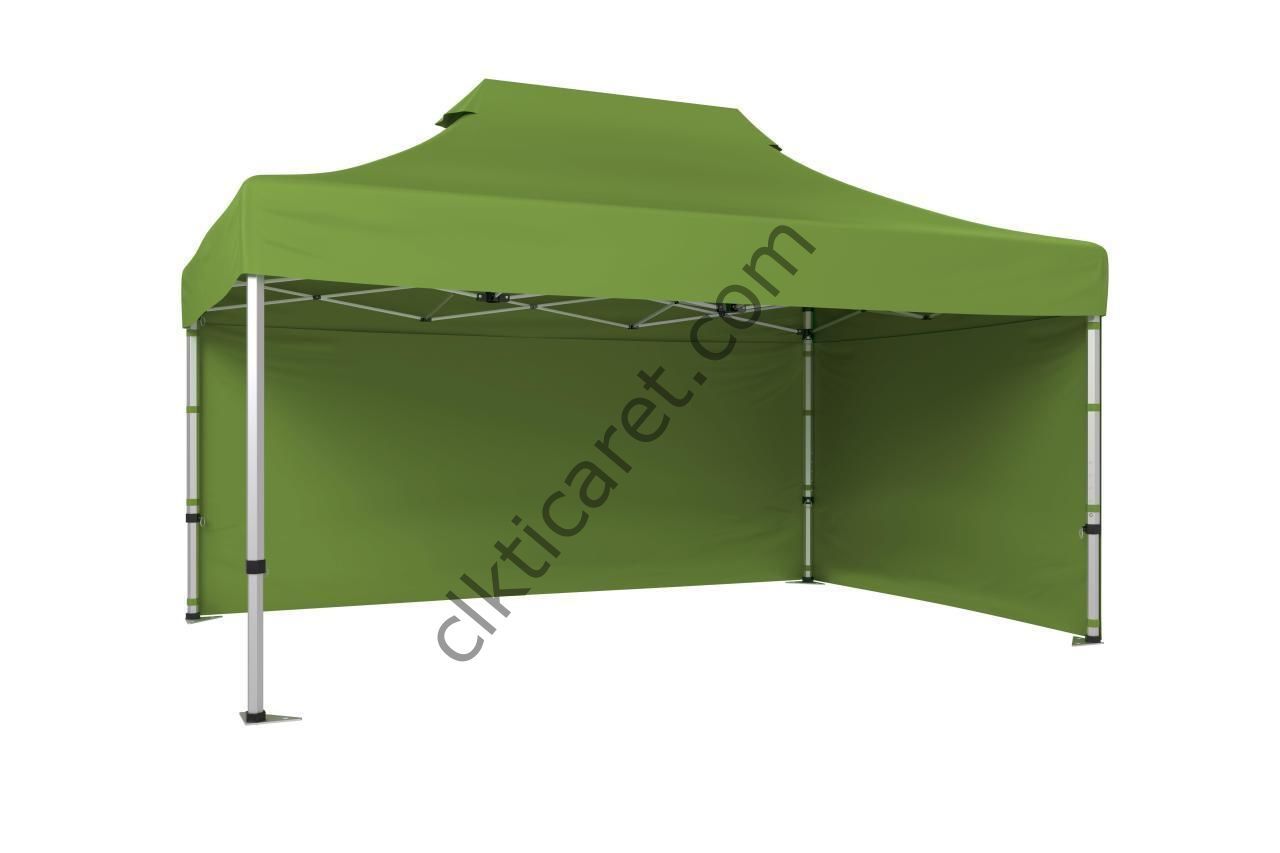 CLK 3x4,5 Katlanabilir Tente Gazebo Portatif Çadır 30 mm 2 Yan Kapalı Haki Askeri Yeşil