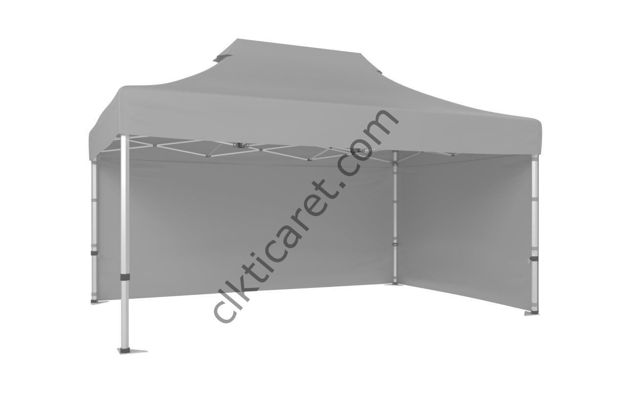 CLK 3x4,5 Katlanabilir Tente Gazebo Portatif Çadır 30 mm 2 Yan Kapalı Açık Gri
