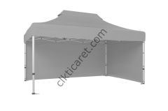 CLK 3x4,5 Katlanabilir Tente Gazebo Portatif Çadır 30 mm 2 Yan Kapalı Açık Gri