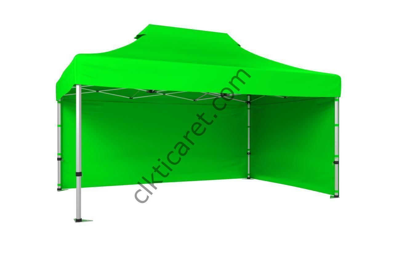 CLK 3x4,5 Katlanabilir Tente Gazebo Portatif Çadır 30 mm 2 Yan Kapalı Açık Yeşil