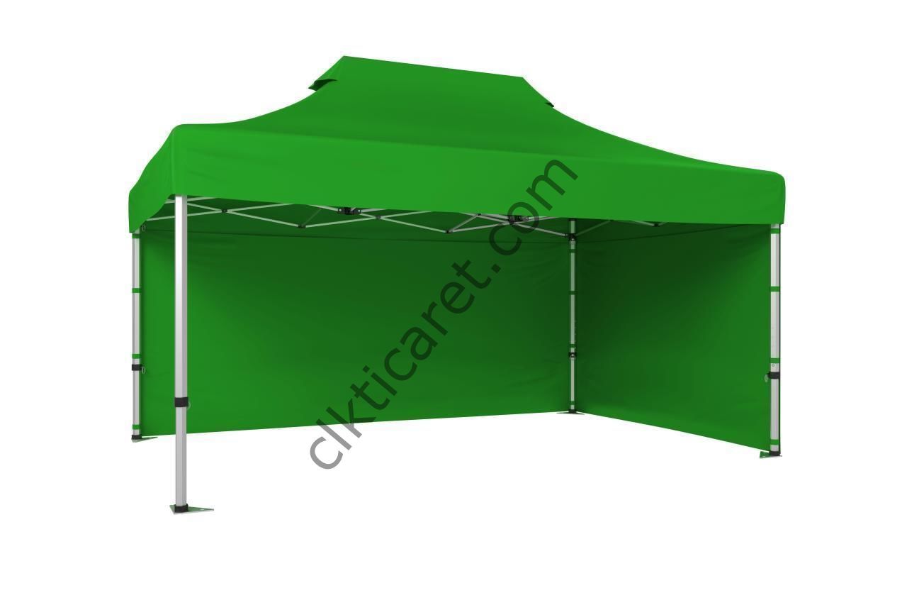 CLK 3x4,5 Katlanabilir Tente Gazebo Portatif Çadır 30 mm 2 Yan Kapalı Benetton Yeşil
