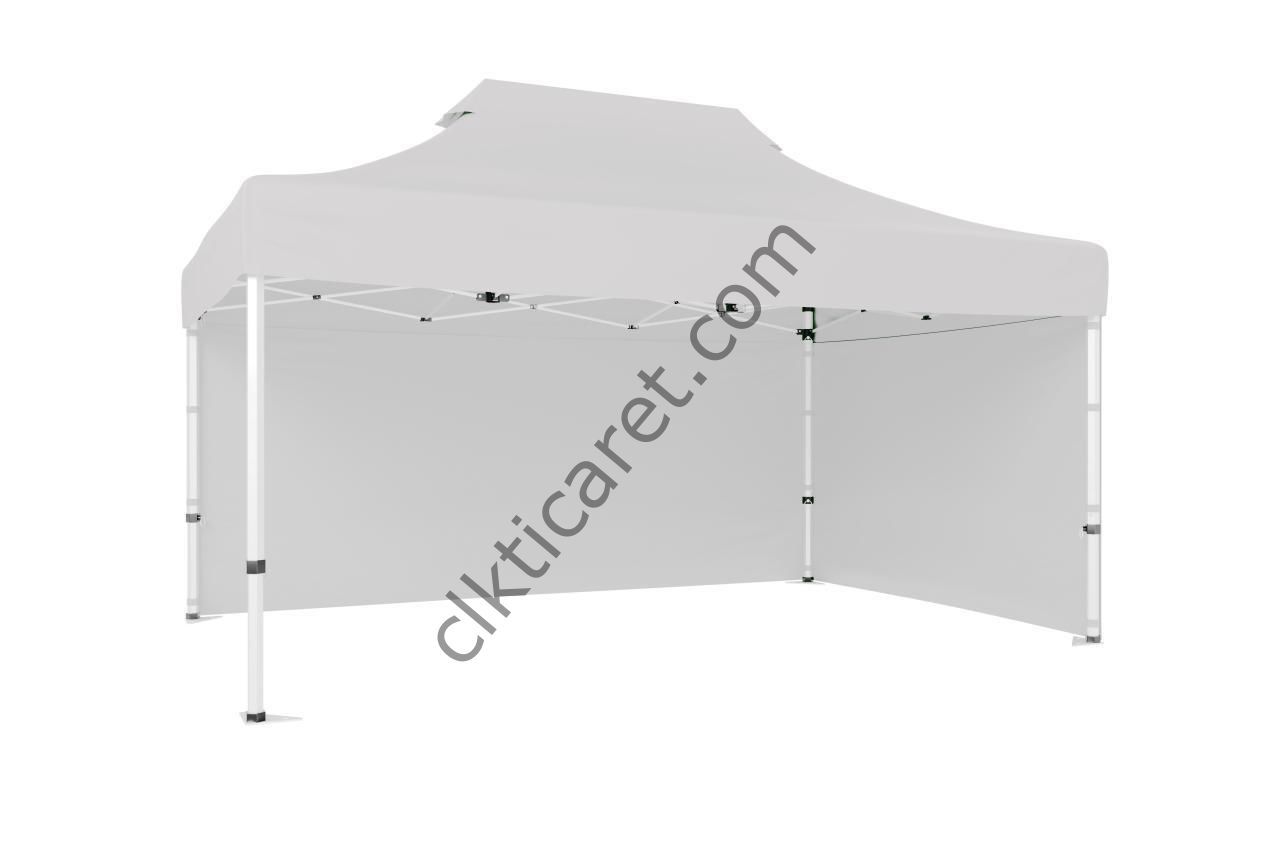 CLK 3x4,5 Katlanabilir Tente Gazebo Portatif Çadır 30 mm 2 Yan Kapalı Beyaz