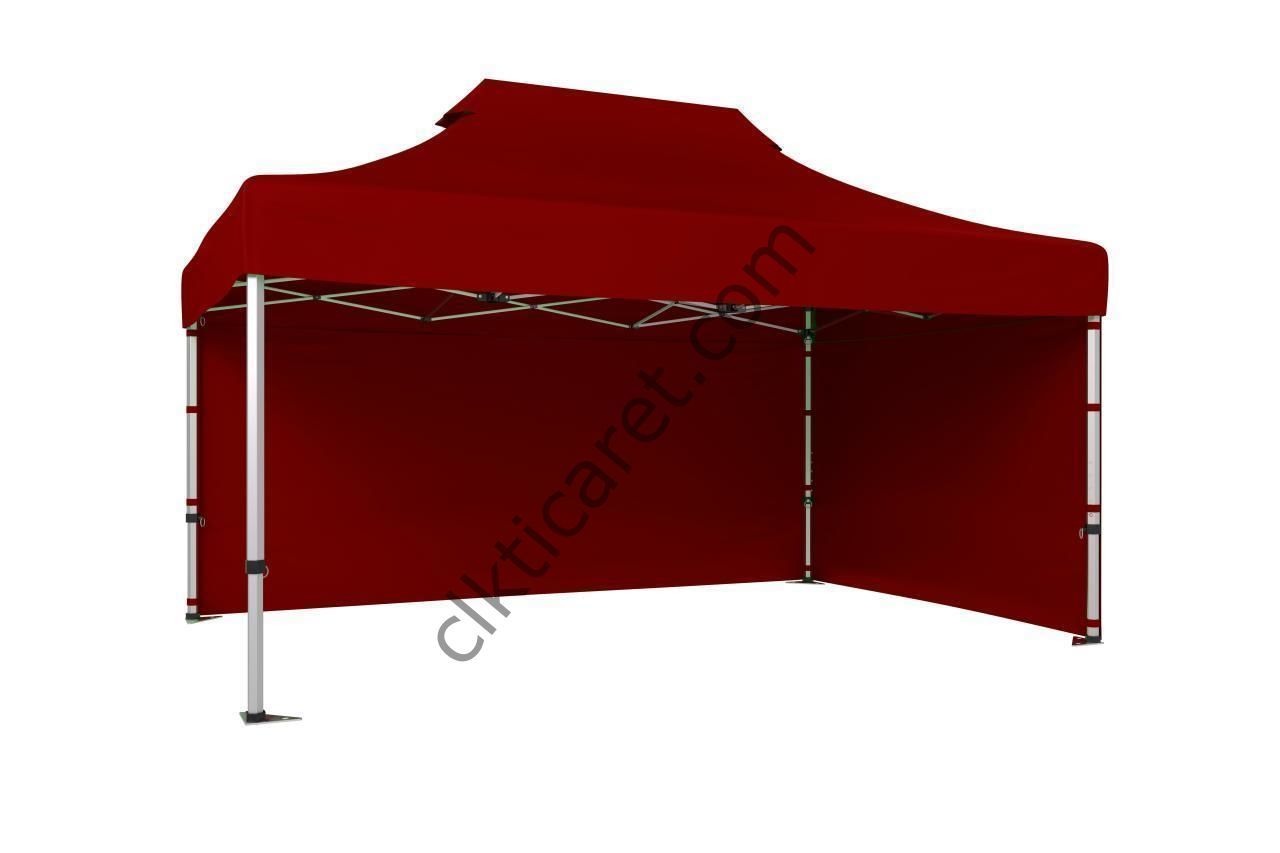 CLK 3x4,5 Katlanabilir Tente Gazebo Portatif Çadır 30 mm 2 Yan Kapalı Bordo