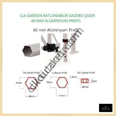 CLK 2x4 mt 40mm Alüminyum Katlanabilir Tente Gazebo Çadır 3 Kenar Yarım Duvarlı