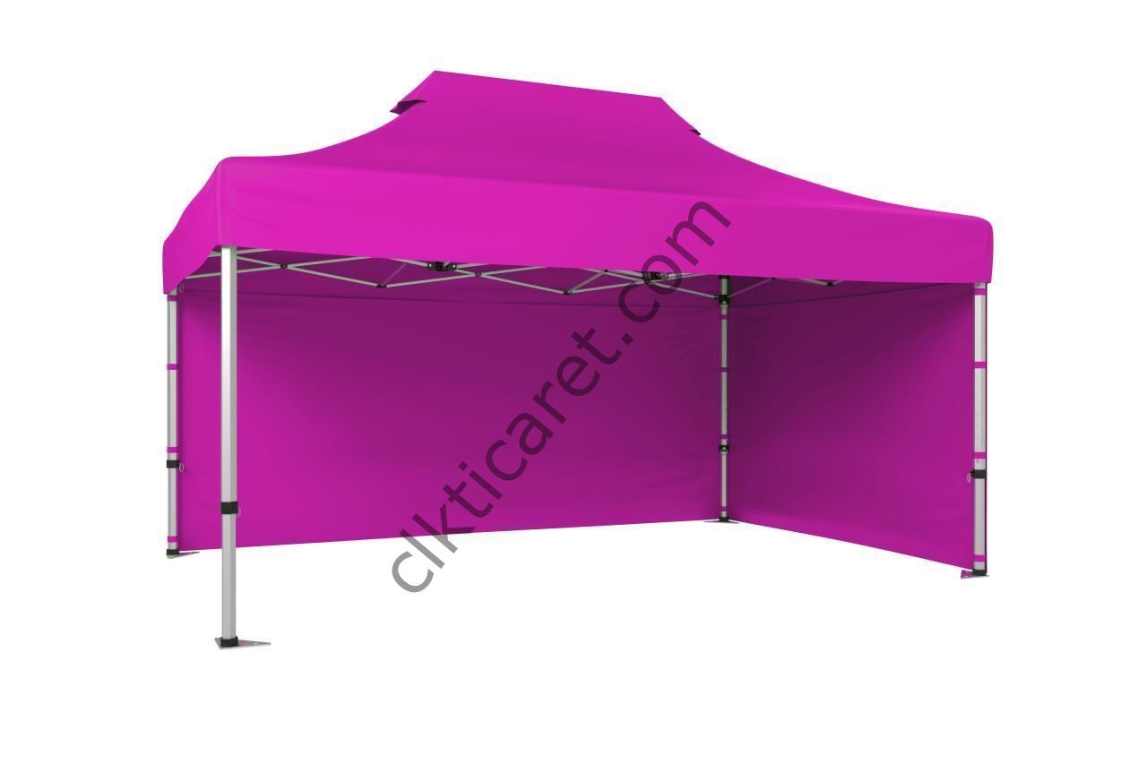 CLK 3x4,5 Katlanabilir Tente Gazebo Portatif Çadır 30 mm 2 Yan Kapalı Pembe