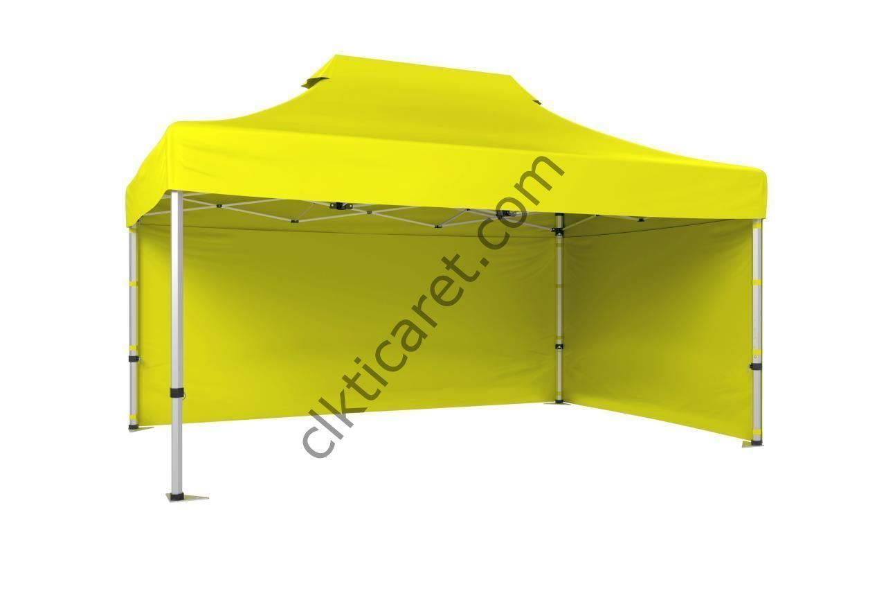 CLK 3x4,5 Katlanabilir Tente Gazebo Portatif Çadır 30 mm 2 Yan Kapalı Sarı