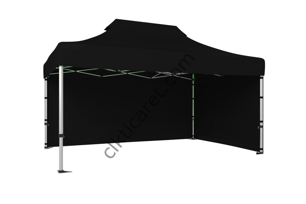 CLK 3x4,5 Katlanabilir Tente Gazebo Portatif Çadır 30 mm 2 Yan Kapalı Siyah