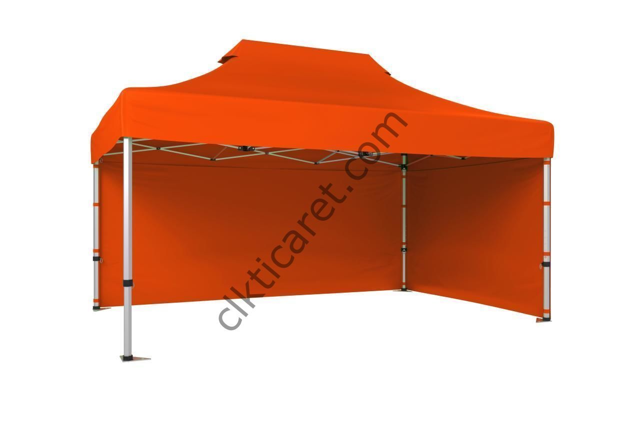 CLK 3x4,5 Katlanabilir Tente Gazebo Portatif Çadır 30 mm 2 Yan Kapalı Turuncu