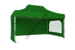 CLK 3x4,5 Katlanabilir Tente Gazebo Portatif Çadır 30 mm 3 Yan Duvarlı 2 Pencereli Benetton Yeşil