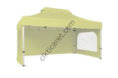 CLK 3x4,5 Katlanabilir Tente Gazebo Portatif Çadır 30 mm 3 Yan Duvarlı 2 Pencereli Krem