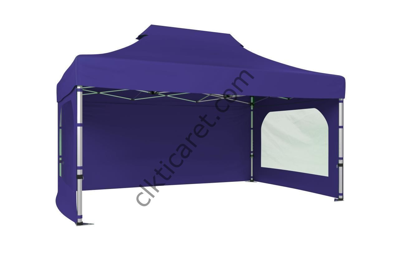 CLK 3x4,5 Katlanabilir Tente Gazebo Portatif Çadır 30 mm 3 Yan Duvarlı 2 Pencereli Lacivert