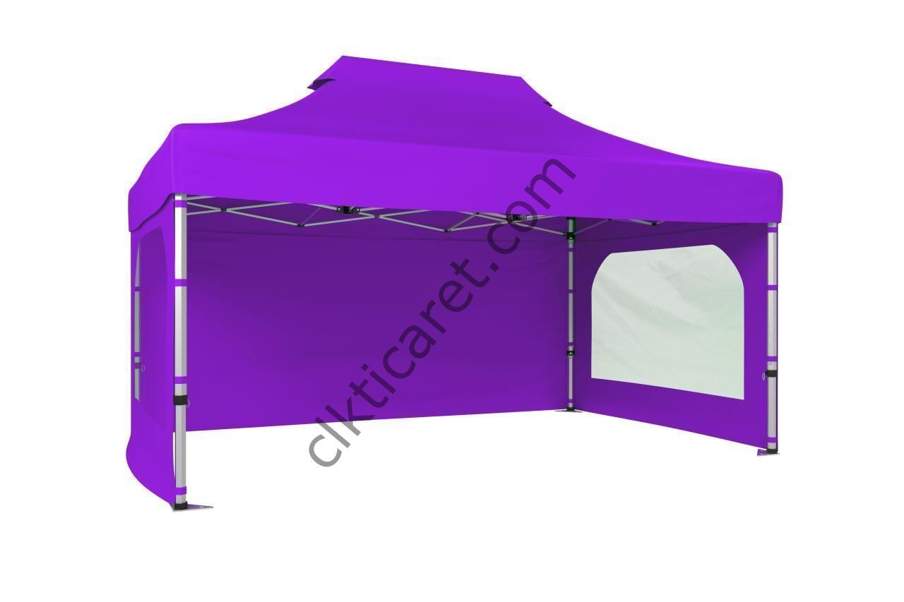 CLK 3x4,5 Katlanabilir Tente Gazebo Portatif Çadır 30 mm 3 Yan Duvarlı 2 Pencereli Lila