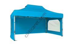 CLK 3x4,5 Katlanabilir Tente Gazebo Portatif Çadır 30 mm 3 Yan Duvarlı 2 Pencereli Açık Mavi (Turkuaz)