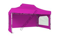 CLK 3x4,5 Katlanabilir Tente Gazebo Portatif Çadır 30 mm 3 Yan Duvarlı 2 Pencereli Pembe