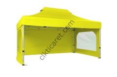 CLK 3x4,5 Katlanabilir Tente Gazebo Portatif Çadır 30 mm 3 Yan Duvarlı 2 Pencereli Sarı
