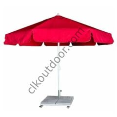 CLK 4 Metre Yuvarlak Mega Q60 Şemsiye Bahçe Cafe Havuz Otel Restorant Şemsiyeleri Sarı - Metal Hareketli Ayak 4 Mermerli (70x70cm 120 kg)