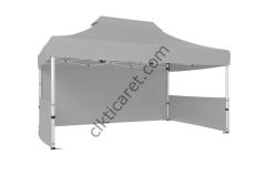 CLK 3x4,5 Katlanabilir Tente Gazebo Portatif Çadır 30 mm 1 Tam Duvar 2 Yarım Duvar Açık Gri