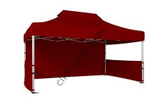CLK 3x4,5 Katlanabilir Tente Gazebo Portatif Çadır 30 mm 1 Tam Duvar 2 Yarım Duvar Bordo