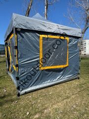 CLK 3x3 mt Yeni Nesil 2 Kapı 4 Pencere TENTELİ 40 mm Kısa Bagaj Boy 115 cm Gazebo Portatif Kamp Çadırı Gri Gri