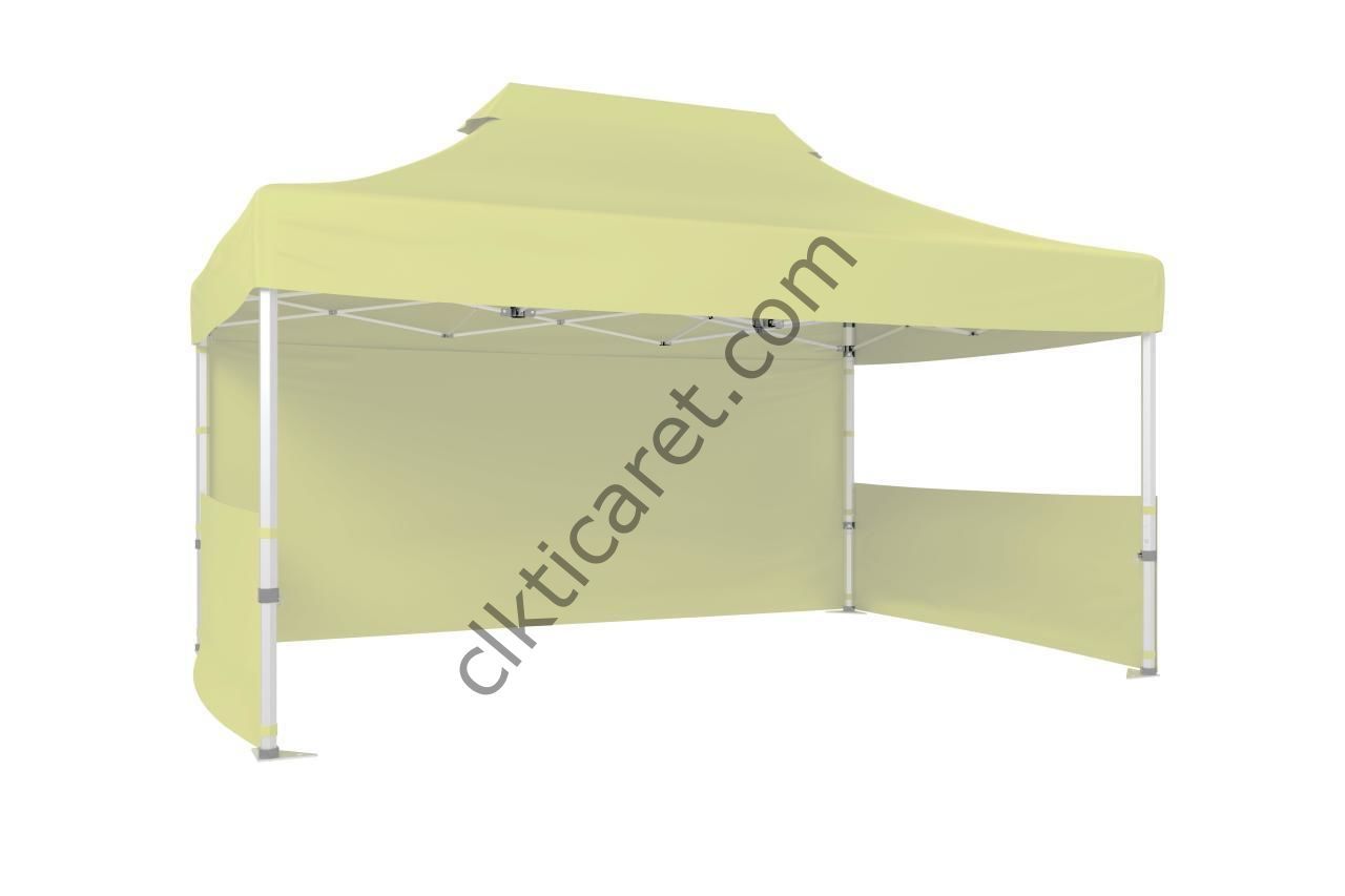 CLK 3x4,5 Katlanabilir Tente Gazebo Portatif Çadır 30 mm 1 Tam Duvar 2 Yarım Duvar Krem