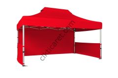 CLK 3x4,5 Katlanabilir Tente Gazebo Portatif Çadır 30 mm 1 Tam Duvar 2 Yarım Duvar Kırmızı