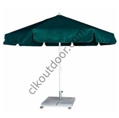 CLK 4 Metre Yuvarlak Mega Q60 Şemsiye Bahçe Cafe Havuz Otel Restorant Şemsiyeleri Benetton Yeşil - Metal Hareketli Ayak 4 Mermerli (70x70cm 120 kg)