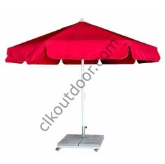 CLK 4 Metre Yuvarlak Mega Q60 Şemsiye Bahçe Cafe Havuz Otel Restorant Şemsiyeleri Benetton Yeşil - Metal Hareketli Ayak 4 Mermerli (70x70cm 120 kg)