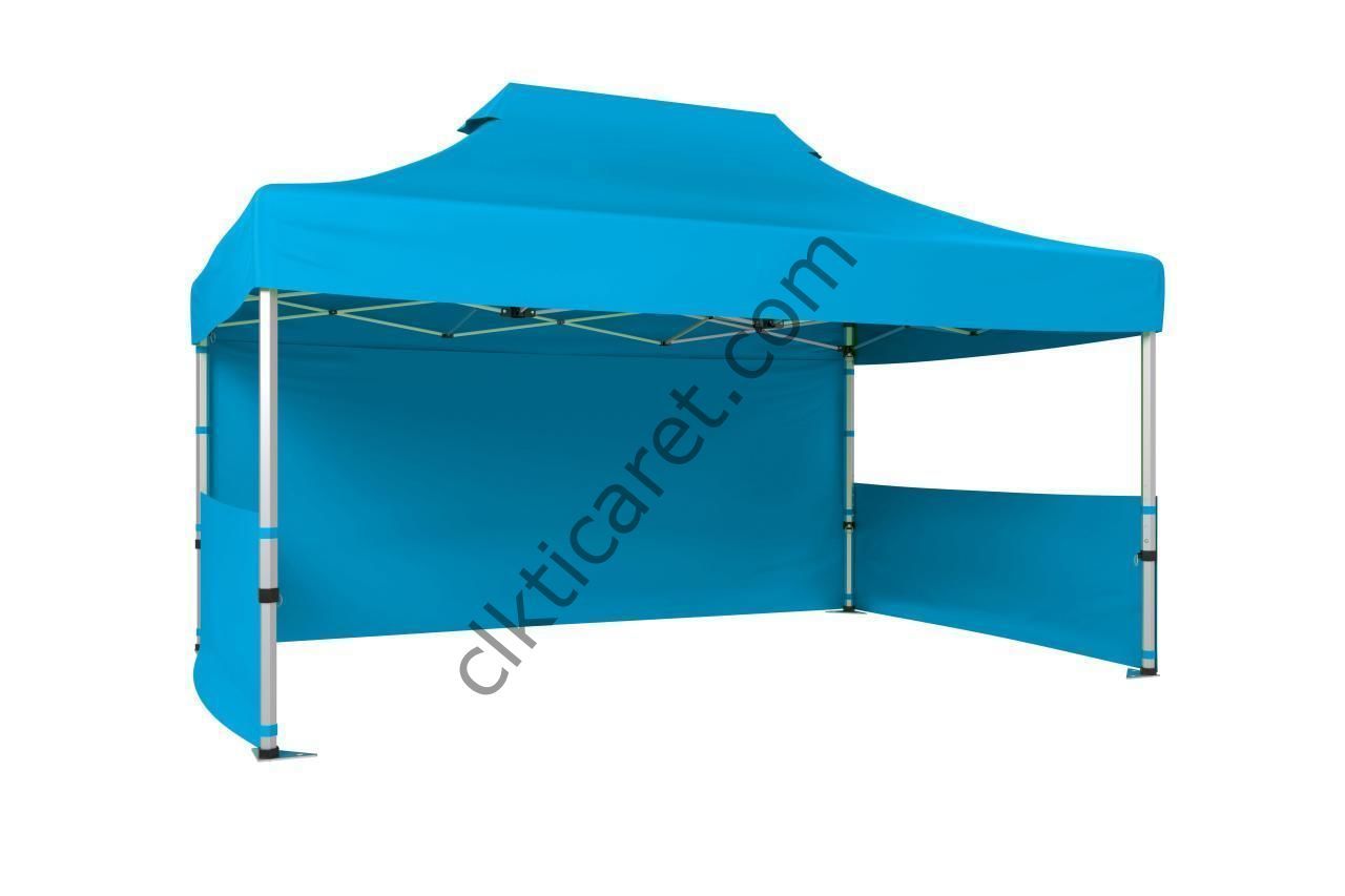 CLK 3x4,5 Katlanabilir Tente Gazebo Portatif Çadır 30 mm 1 Tam Duvar 2 Yarım Duvar Açık Mavi (Turkuaz)
