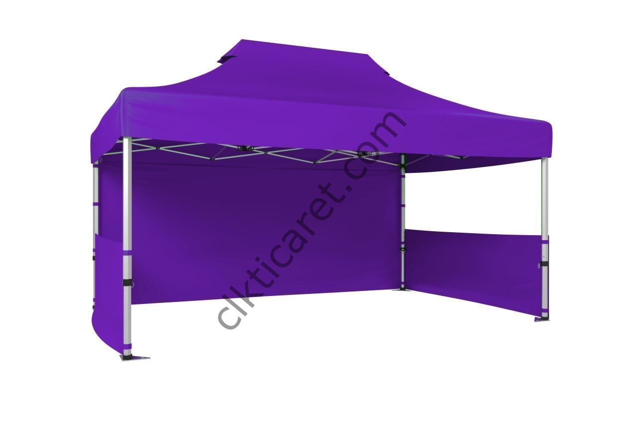 CLK 3x4,5 Katlanabilir Tente Gazebo Portatif Çadır 30 mm 1 Tam Duvar 2 Yarım Duvar Mor