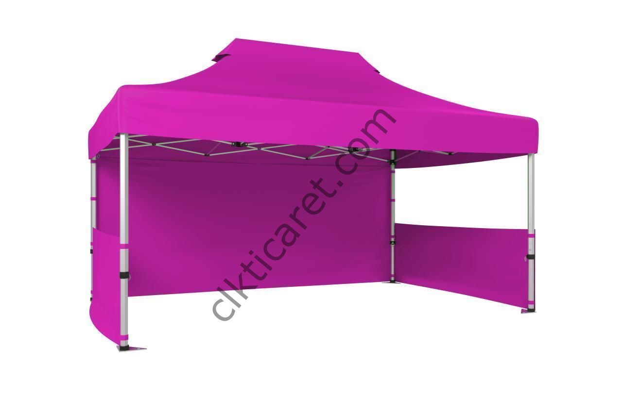 CLK 3x4,5 Katlanabilir Tente Gazebo Portatif Çadır 30 mm 1 Tam Duvar 2 Yarım Duvar Pembe