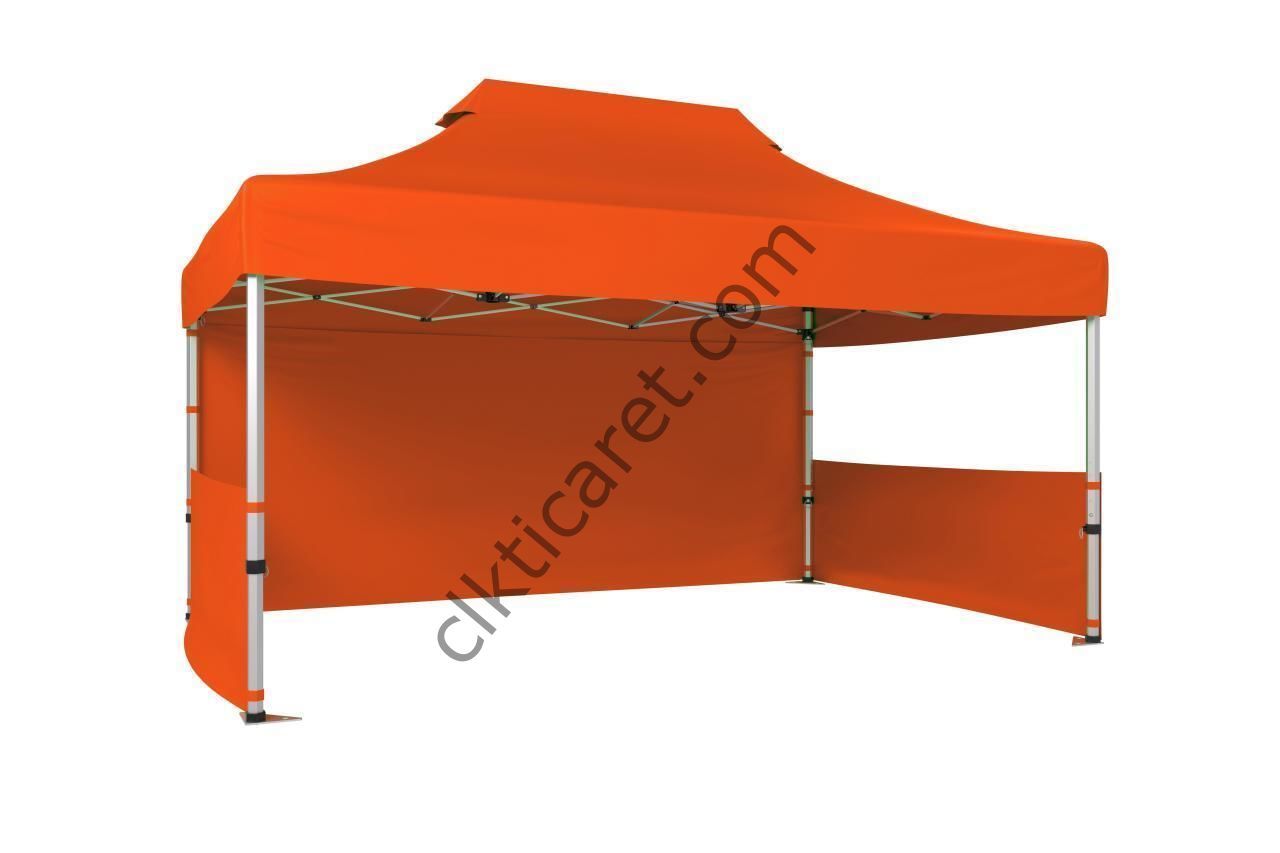 CLK 3x4,5 Katlanabilir Tente Gazebo Portatif Çadır 30 mm 1 Tam Duvar 2 Yarım Duvar Turuncu