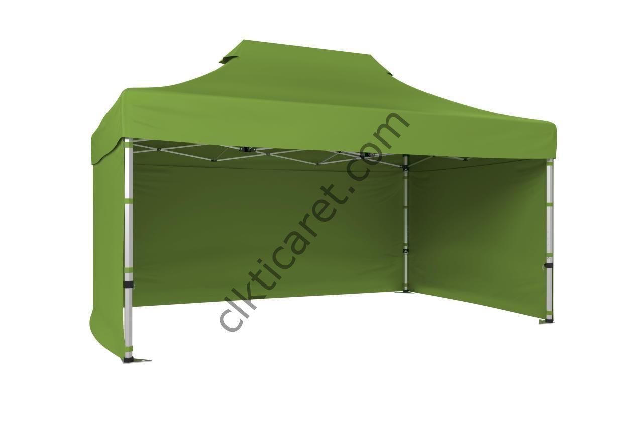 CLK 3x4,5 Katlanabilir Tente Gazebo Portatif Çadır 30 mm 3 Yan Kapalı Haki Askeri Yeşil