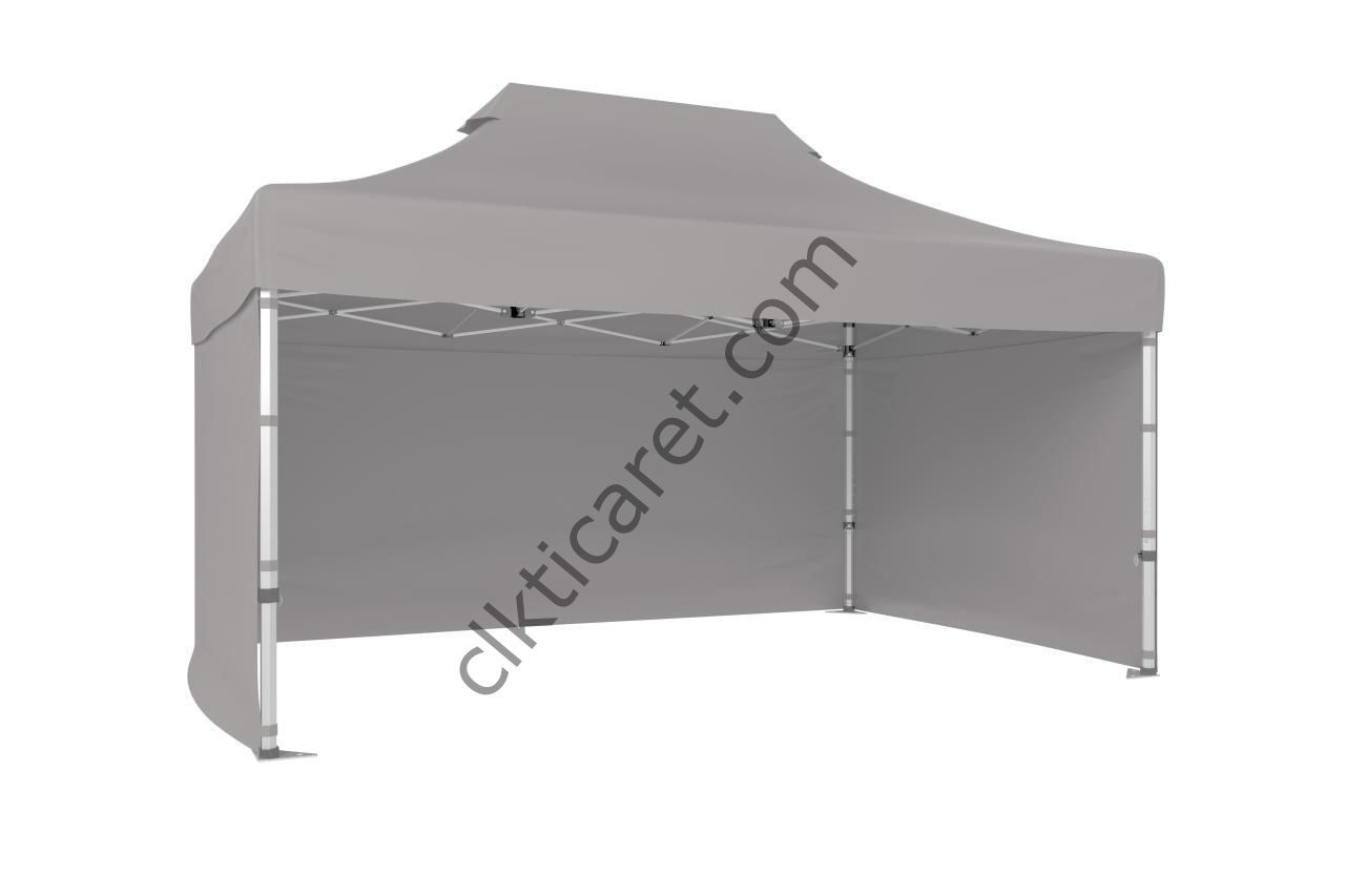 CLK 3x4,5 Katlanabilir Tente Gazebo Portatif Çadır 30 mm 3 Yan Kapalı Açık Gri