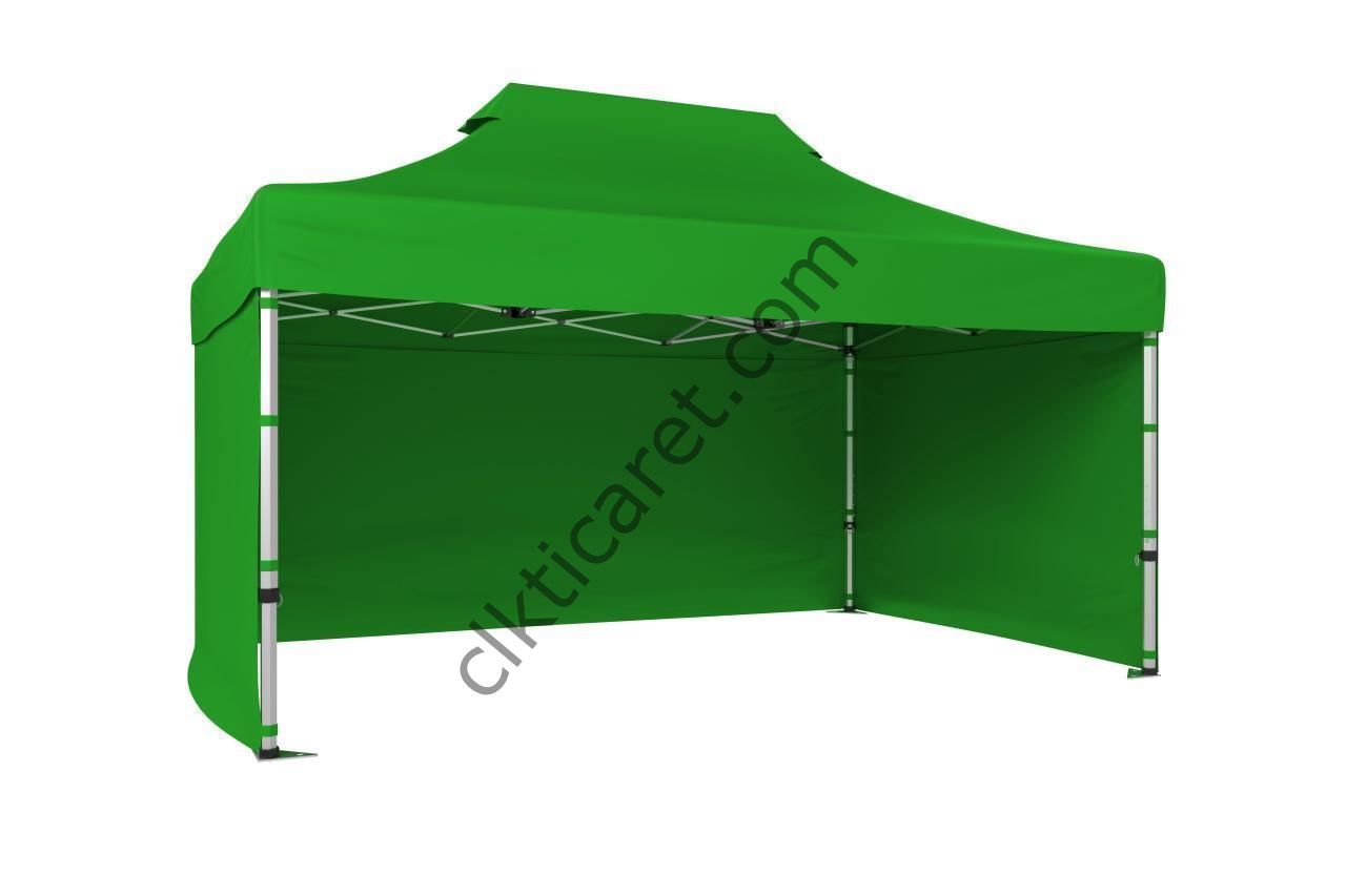 CLK 3x4,5 Katlanabilir Tente Gazebo Portatif Çadır 30 mm 3 Yan Kapalı Benetton Yeşil