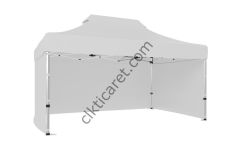 CLK 3x4,5 Katlanabilir Tente Gazebo Portatif Çadır 30 mm 3 Yan Kapalı Beyaz