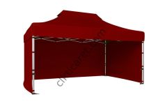 CLK 3x4,5 Katlanabilir Tente Gazebo Portatif Çadır 30 mm 3 Yan Kapalı Bordo