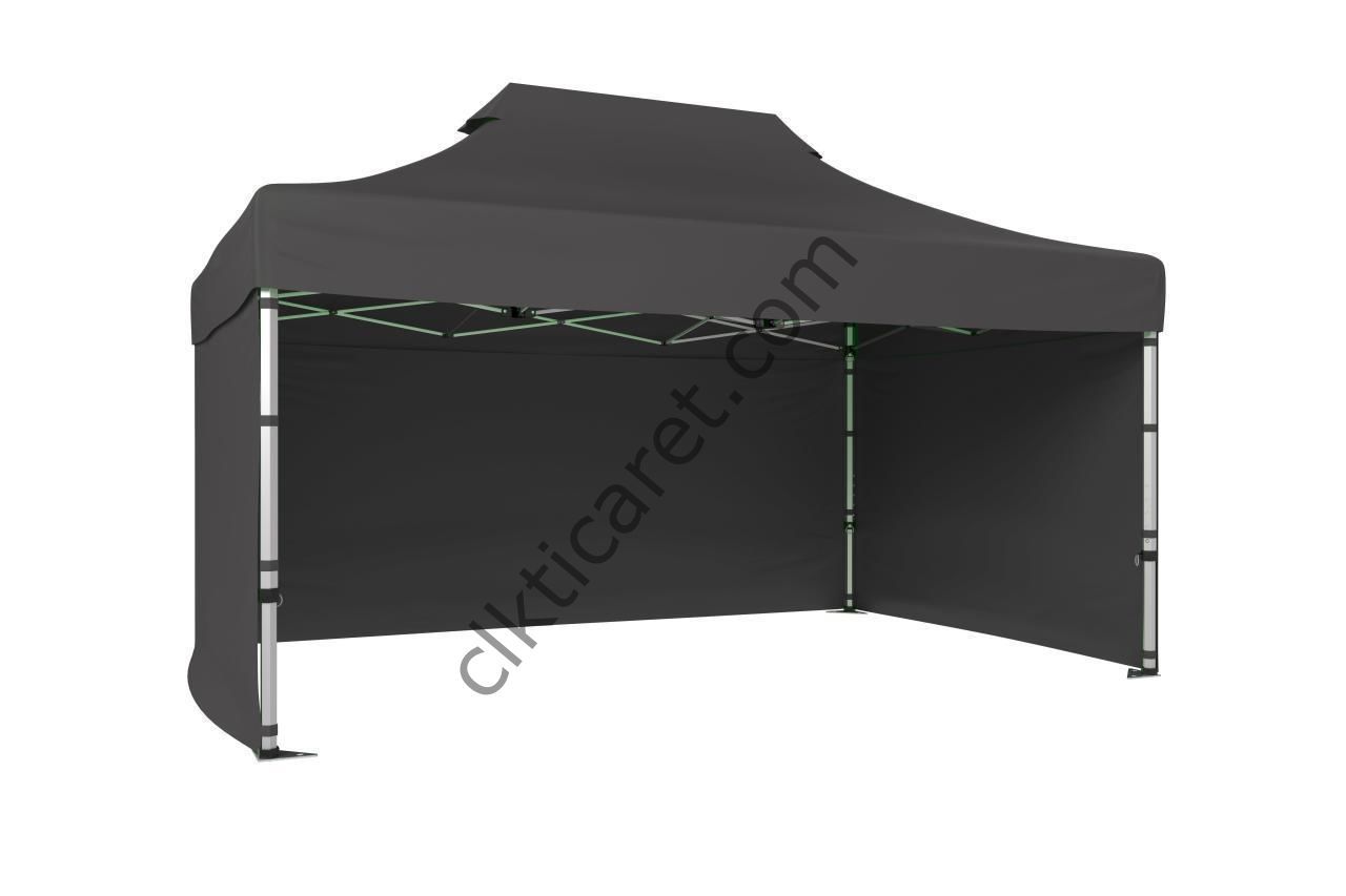 CLK 3x4,5 Katlanabilir Tente Gazebo Portatif Çadır 30 mm 3 Yan Kapalı Gri