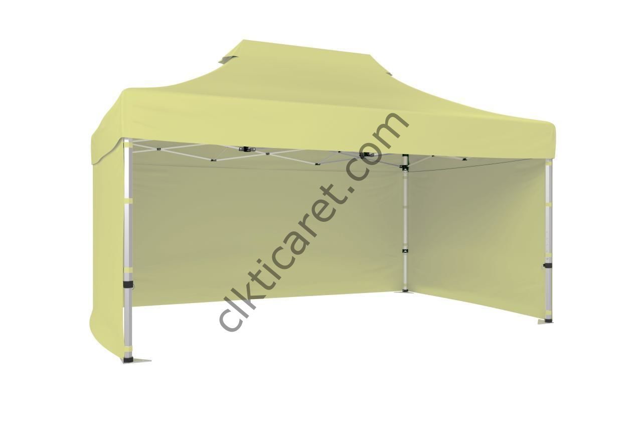 CLK 3x4,5 Katlanabilir Tente Gazebo Portatif Çadır 30 mm 3 Yan Kapalı Krem