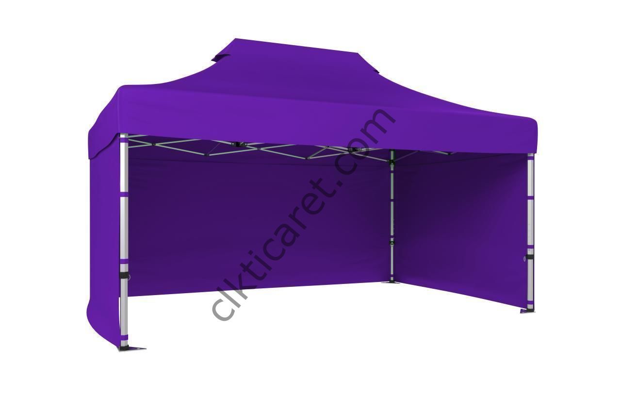 CLK 3x4,5 Katlanabilir Tente Gazebo Portatif Çadır 30 mm 3 Yan Kapalı Mor