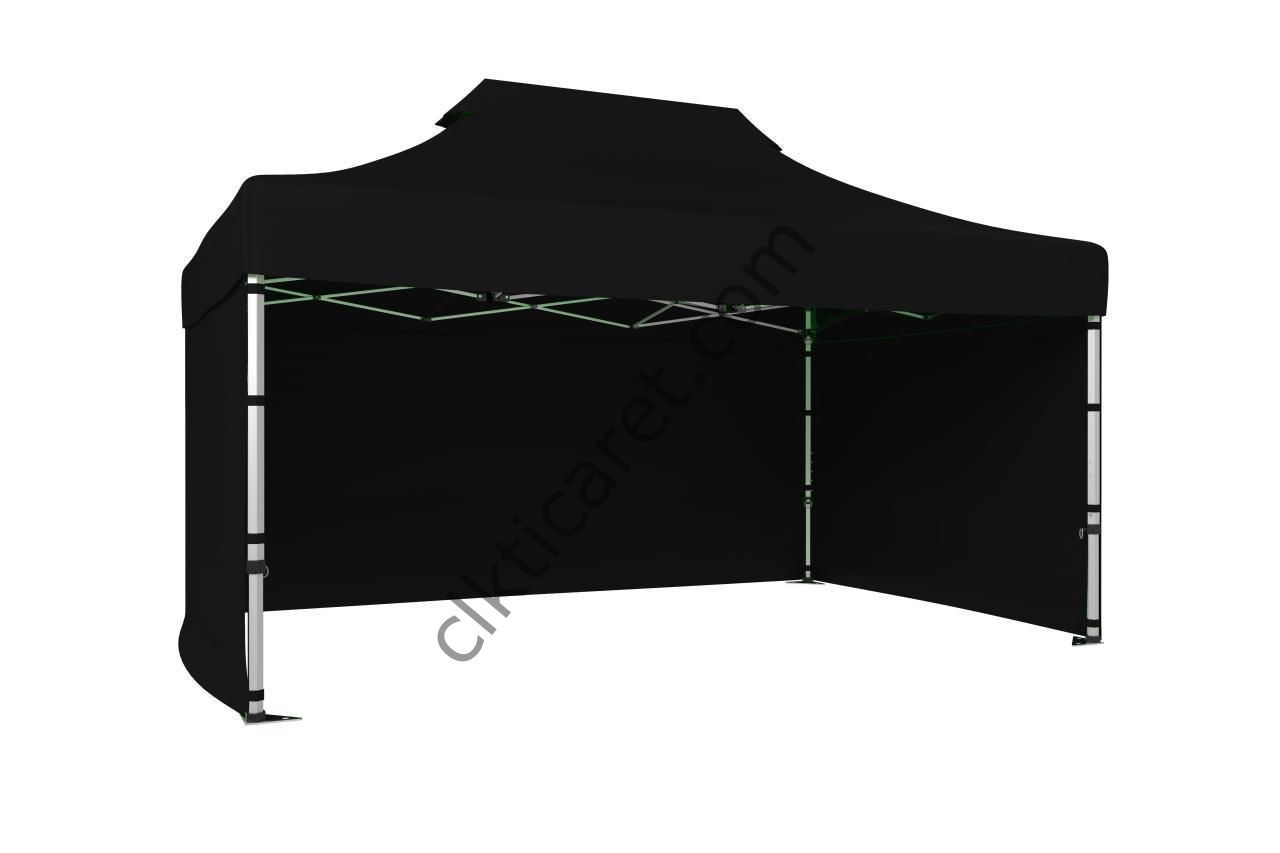 CLK 3x4,5 Katlanabilir Tente Gazebo Portatif Çadır 30 mm 3 Yan Kapalı Siyah