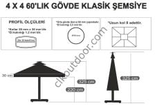 CLK 4x4 Metre Bacalı Mega Q60 Şemsiye Bahçe Cafe Havuz Otel Restorant Şemsiyeleri Siyah - Metal Hareketli Ayak 4 Mermerli (70x70cm 120 kg)