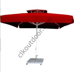 CLK 4x4 Metre Bacalı Mega Q60 Şemsiye Bahçe Cafe Havuz Otel Restorant Şemsiyeleri Siyah - Metal Hareketli Ayak 4 Mermerli (70x70cm 120 kg)